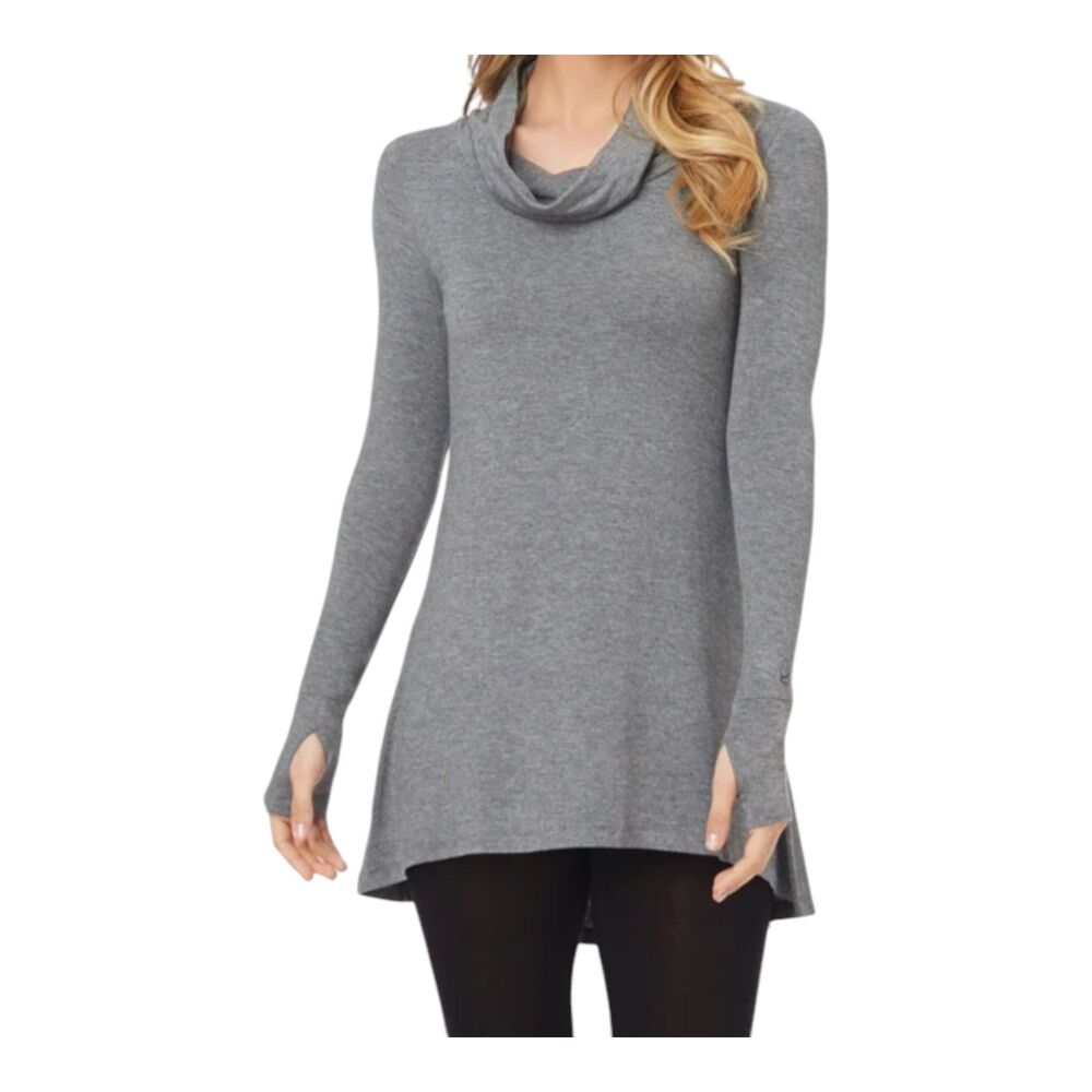 CUDDL DUDS SOFTWEAR with Stretch COWL NECK TUNIC TOP Heather Gray THUMBHOLES M